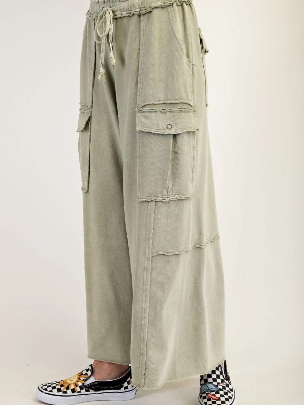 easel Olive Green Wide‑Leg Cargo Pants - Picture 7 of 10